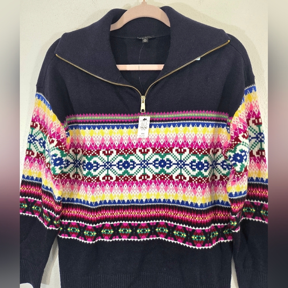 *NWT* Talbots Vibrant Half-Zip Mockneck Sweater Fair Isle Lamb Wool Blend, MP - Picture 2 of 6